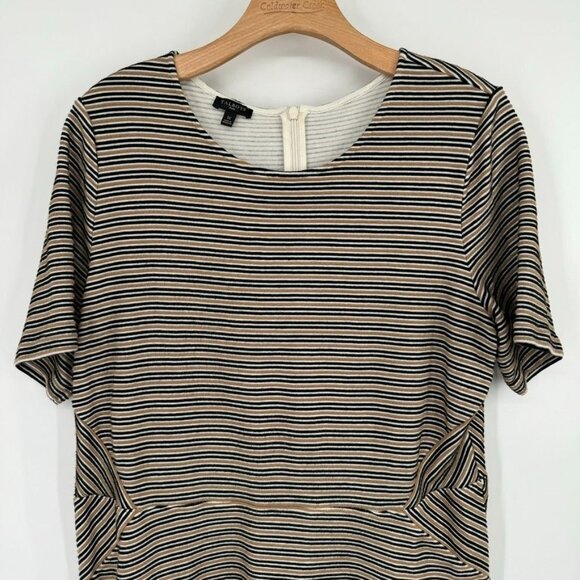 Talbots womens top tunic peplum black tan striped knit size 1X plus short sleeve - Picture 4 of 10